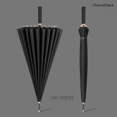 TEMU 24-rib Windproof Automatic Umbrella With Long Handle - Waterproof, Portable, Opening, Unisex Design In Black, Navy Blue, Green & Dark Brown Image