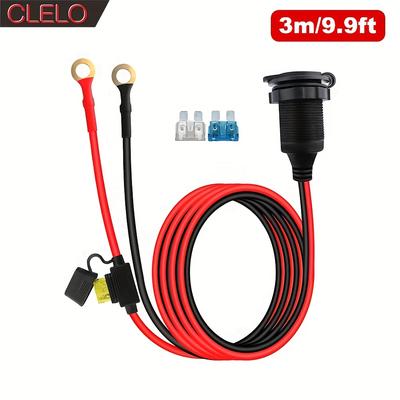 TEMU Clelo 12v/24v Female Car Plug Extension Cable With 15a 20a 25a Fuse, Wires, Durable Threaded Socket Adapter For Cars, Rvs, Motorcycles, And Boats Image