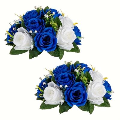 TEMU A Set Of 2 Artificial Rose Wreaths In Bohemian Style, Featuring Blue And White Roses, Suitable For Wedding Table Decorations, Reception Ceremonies, And Home Decor. Image