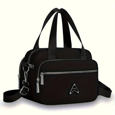 TEMU Elegant Pink Nylon Shoulder Bag With Adjustable Strap - Multiple Zipper Compartments, Stylish Tote For Everyday Use, Everyday Tote Bag||durable Zipper Closure, Tote Bag Image