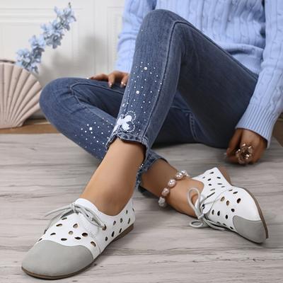 TEMU And Autumn Flat Shoes For Women, Versatile Casual Leather Shoes With , Soft Rubber Sole Lace-up Shoes For Mom, Retro Flat Shoes For Women Image