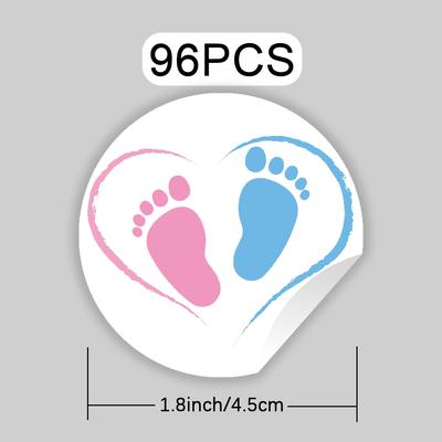 TEMU 96pcs Gender Reveal Shower Favor Stickers - Pink & Blue Footprint , Paper Labels For Gifts, Cards, Envelopes & Boxes, Gender Reveal Decorations Image