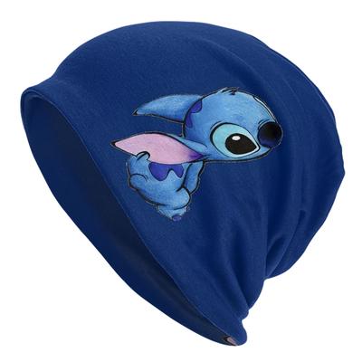 TEMU Stitch Blue Beanie Hat - Cozy Polyester Blend, , For , Headwear, Casual Headwear | Design | Stretchable Fabric Image