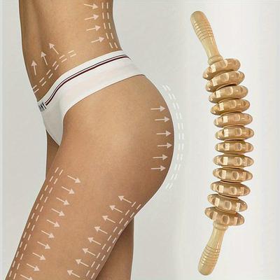 TEMU 1pc Wooden Curved Massager Handheld Roller Stick 5pcs Curved Massager 12 Rollers Trigger Point Manual Body Curved Massager For Fascia Cellulite Muscle