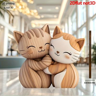 "TEMU [2d Flat] 8" Handcrafted Wooden Cat Statue - Cute Hugging Design, Ideal For Desk & Shelf Decor, Perfect Gift For Cat Lovers, , No Power Needed, Office Decor" Image