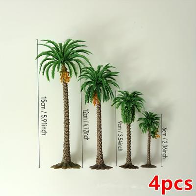 TEMU 4pcs Realistic Artificial Coconut Trees For Miniature Scenery - Green Miniature Palm Trees With Foliage For Diorama, Model Railways, Tabletop Gaming, Classroom Projects & Outdoor Landscaping Image