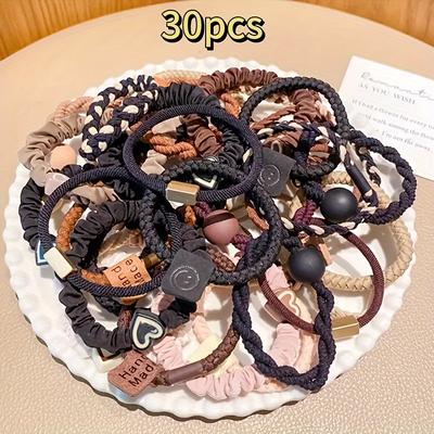 TEMU 30pcs Minimalist High Elasticity Durable Hair Tie Set With Multiple Styles, Suitable For All Hairstyles Image