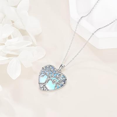 TEMU 3.7g 925 Sterling Silvery Fashion Necklace With Teardrop Pendant, Tree Of - Women's Jewelry Gift For S Image