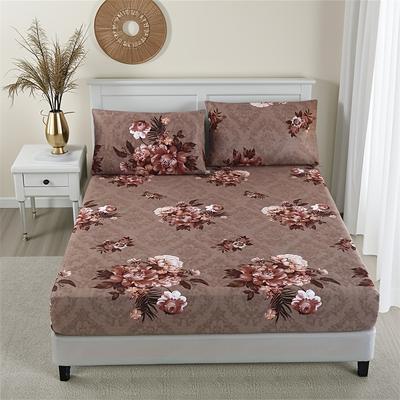 TEMU 3pcs Fitted Sheet Set High-grade Sanded Skin-friendly Comfortable Plant Geometric Floral Household Hotel Supplies (1 Fitted Sheet + 2 Pillowcases) Image