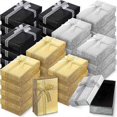 TEMU 24pcs Jewelry Gift Boxes Set Small Gift Boxes With Lids Ribbon Bowknot For Rings Earrings Bracelet Necklace(golden, Silvery, Black) Image