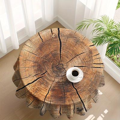 TEMU Rustic Wood Grain Print Round Tablecloth - Texture, Cracked , Polyester Dining Table Cover For Kitchen, Living Room, Parties, And Picnics, Perfect Gift For , Dining Table Decoration Image