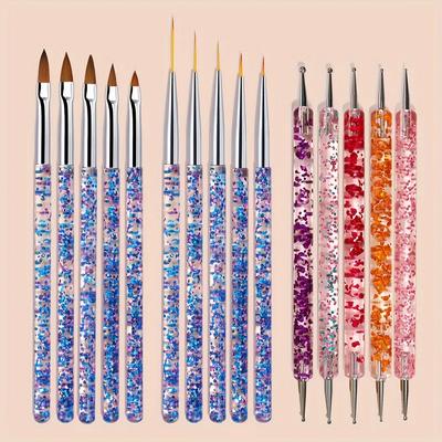 TEMU 15pcs Nail Art Brushes Set For Acrylic Nail Gel Polish Liner Ombre Brush Manicure Painting Design Pen Brushes Acrylic Powder Carving Rhinestone Dotting Dual Ends Handles Nail Art Pens Tools Image