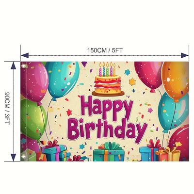 TEMU 1pc Modern Art Flag Happy Birthday, Polyester, Use Without Electricity, For Home Decor, Outside Decor, Yard Decor, Garden Decor, Holiday Image