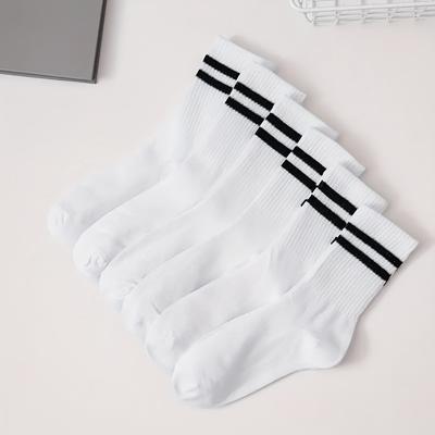 TEMU 6pcs Men's Breathable Striped Ankle Socks - Black With , Polyester Blend For Sports & Casual Wear, Comfortable Outdoor Activities, Hand Wash Only Image