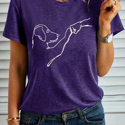 TEMU Stylish And Simple Women's Short-sleeved T-shirt, Dog , Comfortable Fabric, Suitable For And Leisure Activities Image