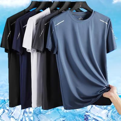 TEMU Men's Summer Fashion, 5pcs Set Of Solid Color Round Neck And Short Sleeve T-shirts, Casual And Chic Tops For Outdoor, Sports And Image