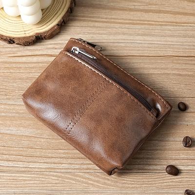 TEMU 1pc Vintage Mini Coin Purse & Wallet - Compact Zippered Card Holder With Key Pocket For Men And Women, Brown, , & Stylish Image