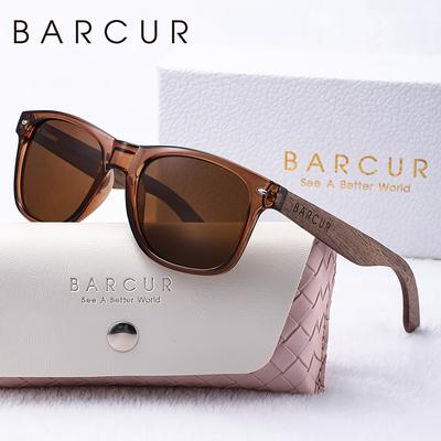 TEMU Barcur Polarized Oval Women's Glasses With Natural Wood Accents, Texture, Wooden Mirror Legs, *b Protection, Includes White Gift Box - Ideal For Photography & Everyday Wear Image