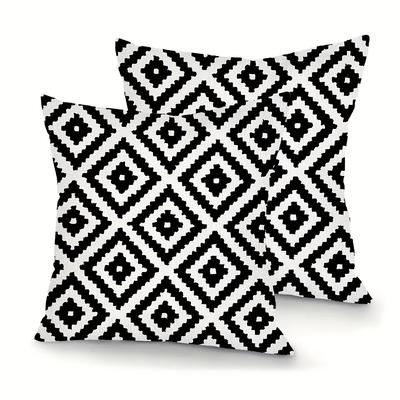 TEMU 2pcs Vintage Geometric Pattern Throw Pillow Covers, Zipper Closure, Woven Polyester Square Decorative Pillowcases, Suitable For Bedroom, Stripes And Lines Black And White Pattern, Multiple Sizes Image