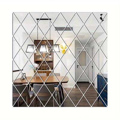 TEMU 58pcs Diamond Geometric Acrylic Mirror Wall Decals - Removable Artistic Stickers For Bedroom, Living Room Diy Home Decor, Room Decor Image