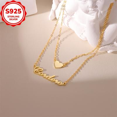 TEMU 7g925 Sterling Silvery Double Layer Necklace, Customizable 8-character Personalized Necklace In : Valentine's Day, , Holiday Gift, Engraved Necklace For Birthdays, Weddings, And Graduations Image