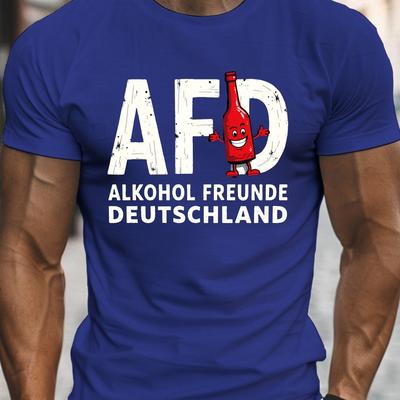 TEMU Men's Afd Print Graphic T-shirt - Black Casual Crew Neck Short Sleeve Tee With , Lightweight Breathable Summer Top, Machine Washable Regular Fit Image