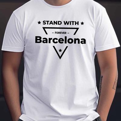 TEMU Barcelona Print Tee Shirt, Tees For Men, Casual Short Sleeve T-shirt For Summer Image
