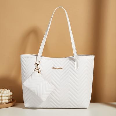 TEMU Large Capacity Tote Bag For Women, 2pcs Handbag Set - Fashion Embroidered Shoulder Bag & Stylish Tote, Lightweight Durable Work Bag, Travel, Shopping, Office (trendy 2025 Design) Image
