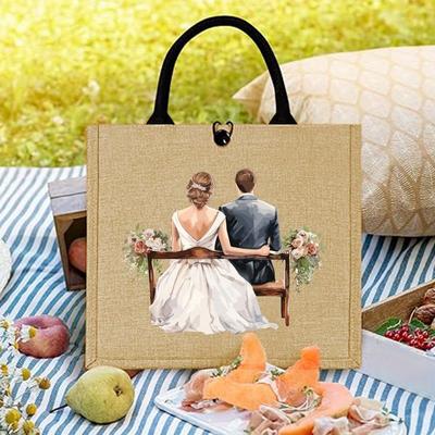TEMU Elegant Wedding Tote Bag - Large Capacity Jute Handbag With Print, Outdoor Picnics, Parties, Travel, And Shopping Image
