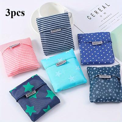 TEMU 3pcs, High-quality Reusable Shopping Bag - Durable Oxford Cloth, Foldable, Washable, Lightweight Tote Bag, Pressure Resistant Image