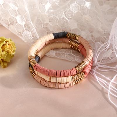 TEMU 3pcs Vibrant Polymer Clay Heishi Bracelet Set For Women - 6mm With Golden Hemitate Spacers, Ocean-inspired & , Ideal For Or Gifting Image