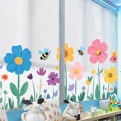 TEMU 1pc Self-adhesive Pvc Bee Glass Sticker, Single Use, Fully Transparent Double-sided Design, Suitable For Store Window Decoration, Study Room Home Decor Image