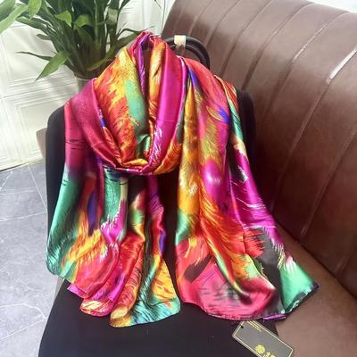 TEMU Women's Bohemian Style Lightweight Polyester Scarf Shawl - Vibrant Floral Print Beach Towel For Commuting, Casual & Parties Image