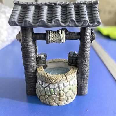 TEMU Handcrafted Miniature Retro Wishing Well - Rustic Abs Resin Fairy Garden & Tabletop Village Decor With Stone Roof, Wooden Plank & Ladder Design For Or Garden Scenes Image