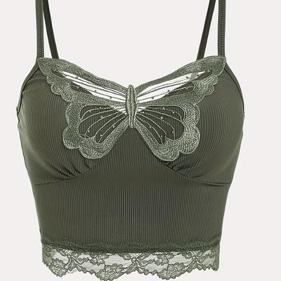 TEMU Women' Lace Camisole Top, Casual Knit Polyester 100% Solid Color Short Length With Lace Detail, Low Collar For Ladies Image