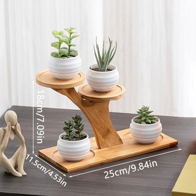 TEMU 1pc Multifunctional Bamboo Flower Stand Wooden Desktop Ornament Suitable For Succulents And Potted Plants Home Decoration For Office Balcony Decor Garden Decoration For Image