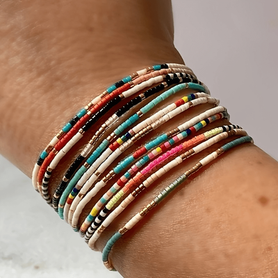TEMU 8pcs Stackable Elastic Bead Bracelets, Bohemian Style String Beads Elastic Bracelet Set For Style, Applicable Versatile Party And Vacation Accessories Image