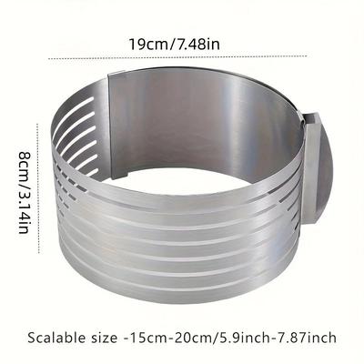 TEMU Adjustable Stainless Steel Cake Slicer - 7-level Precision Cutter Ring For Perfect Slices, Fits 6-8 Inch Cakes Image