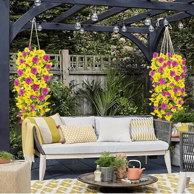 TEMU 2pcs Vibrant Artificial Hanging Flowers With Eucalyptus Leaves - Lifelike Plastic Greenery For Outdoor, Wedding, Home, Office, Garden Decor | Spring & , Artificial Outdoor Flowers Image