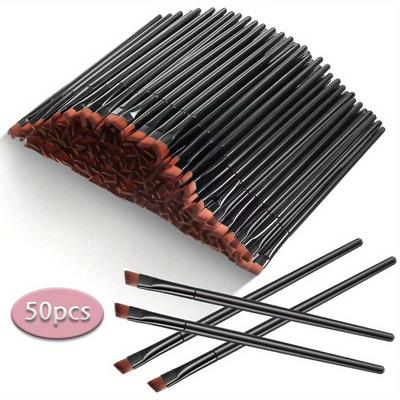 TEMU 50pcs Disposable Beveled Brow Brush Bulk Brow Dye Brush Eye Makeup Brush Eyeliner Brush Coloring Ladies Cosmetics Makeup Tools Beauty Supplies (black) Image