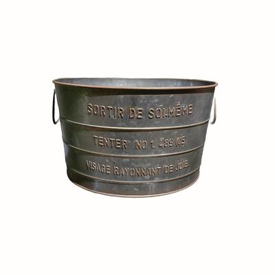 TEMU Vintage Metal Round Vase With Stripes Lettering - Rustic Garden And Home Decor, Succulents And Flowers, Garden Decoration | Retrovase | Durable Metal Vase, Vase For Home Decor Image