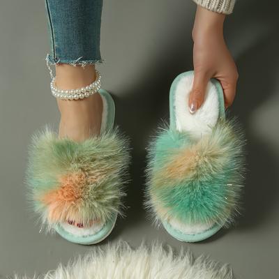 TEMU Women's Extra Long, Colorful Fluffy Slip-on Slippers - Soft Fabric Upper, Eva Sole, Hand Washable, & Couple Use, Indoor Shoes|vibrant Slipon|fabric Upper Slippers, Slip On Shoes Image