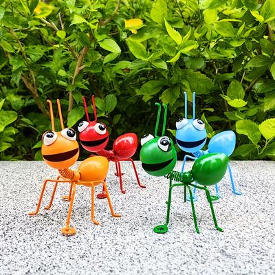TEMU 4pcs Set Of Rustic Iron Ant Sculptures With Big Eyes - Colorful Garden & Yard Decor, Halloween Themed, No Battery Needed, Floor-mounted Outdoor Statues Image
