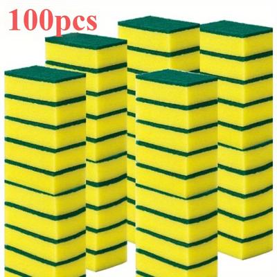 TEMU 50/100pcs Kitchen Sponge Set - Scouring Pads For Dishwashing, Pot Cleaning & Rust Stain Removal, Dense Non-scratch Cleaning Sponges For Home & Restaurant Use Image