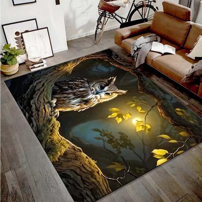 TEMU Owl In Forest Print Chair Mat, Non-slip Polyester Floor Protector, Large Area Rug For Home & Office Decor, 800g/m2 Crystal Velvet, Anti-slip Backing, Durable Carpet For Living Room Bedroom Image