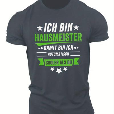 "TEMU Men's Royal Blue Casual Summer T-shirt - Short Sleeve, Round Neck, Geometric Print, Machine Washable, "ich Bin Hausmeister" Fun German Text Design, Everyday | Graphic Tee | Durable Fabric" Image