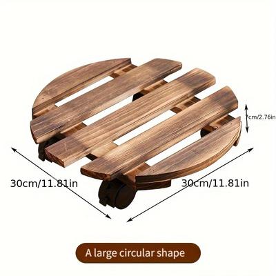 TEMU Heavy-duty Wooden Plant Rolling Cart With Lockable Metal Wheels – Rustic Design For Indoor/outdoor Use, Patio And Planter Transport, Garden Cart Image