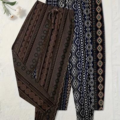 TEMU Set Of 3 Printed Long Pants For Women, Suitable For All . Image