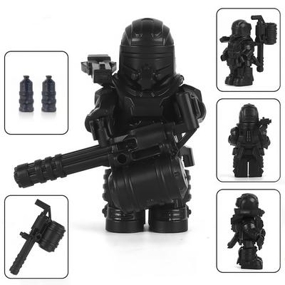 TEMU Black Mecha Warrior Statue With 3 Interchangeable Weapons – Futuristic Action Figure For Living Room Or Bedroom Decor, Gift For Halloween, Christmas, And More Image