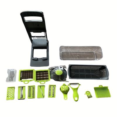 TEMU 16-in-1 Multifunctional Vegetable Chopper - Manual Food With Container, Kitchen Veggie Cutter For Onion, Carrot, Garlic - Plastic Kitchen Gadget Set With Drain Basket & Hand Protector Image